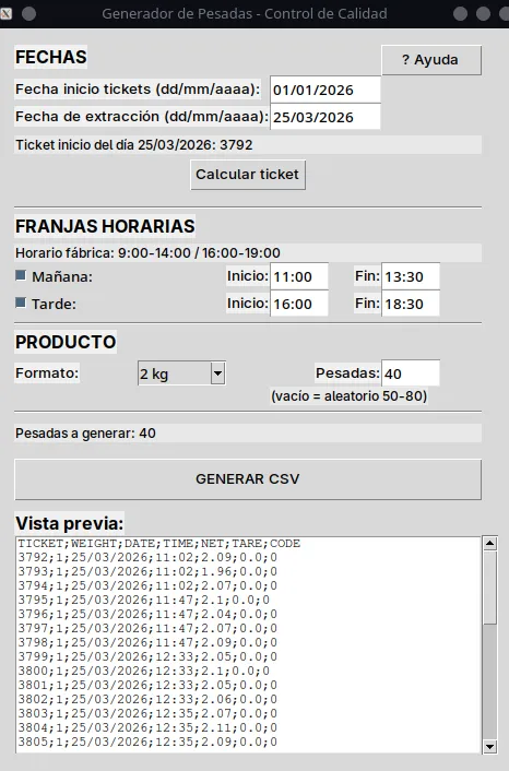 Interfaz de la aplicación de registros de producción