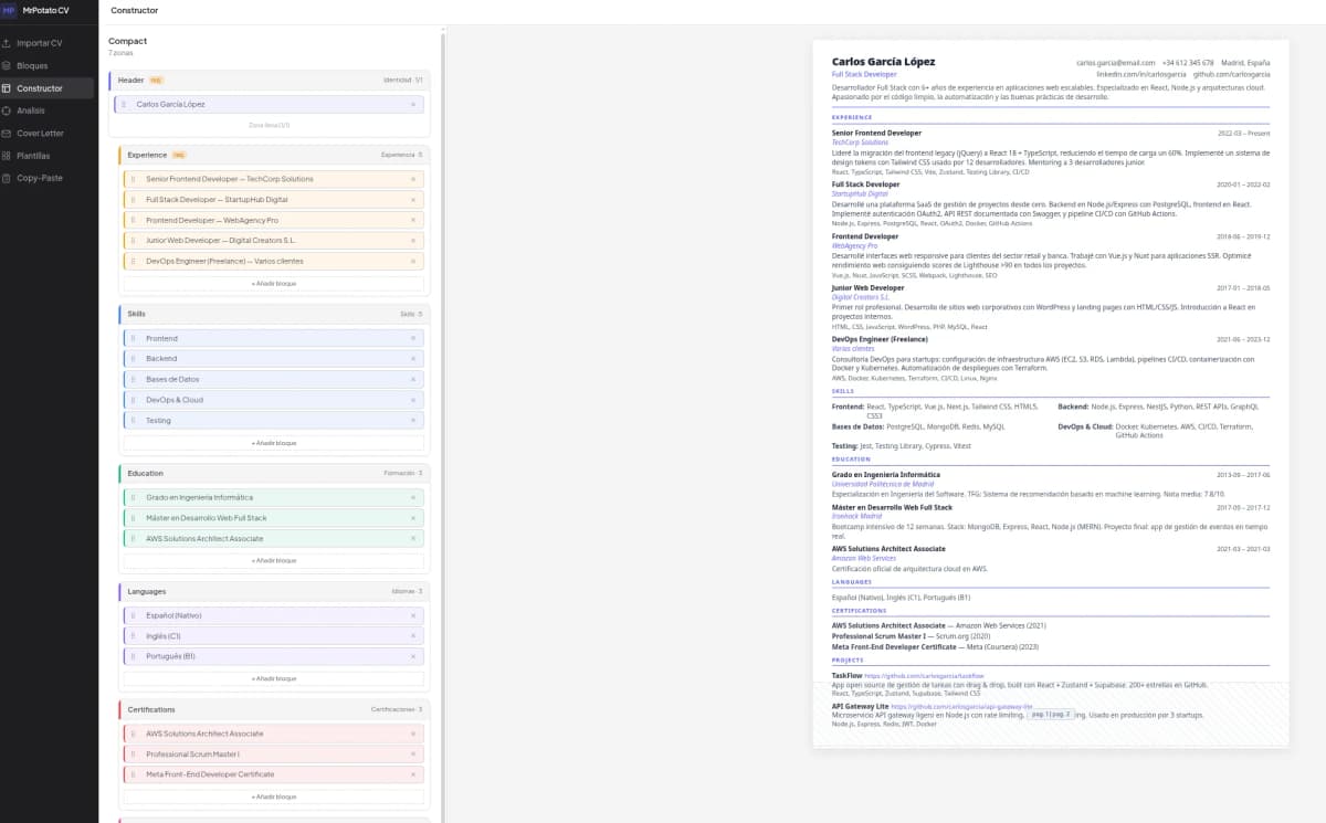 Constructor de CV con adaptación por IA