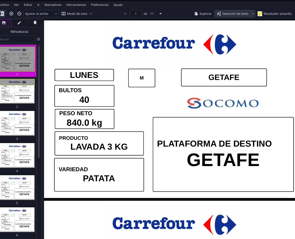 Etiquetas PDF generadas automáticamente